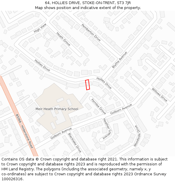 64, HOLLIES DRIVE, STOKE-ON-TRENT, ST3 7JR: Location map and indicative extent of plot