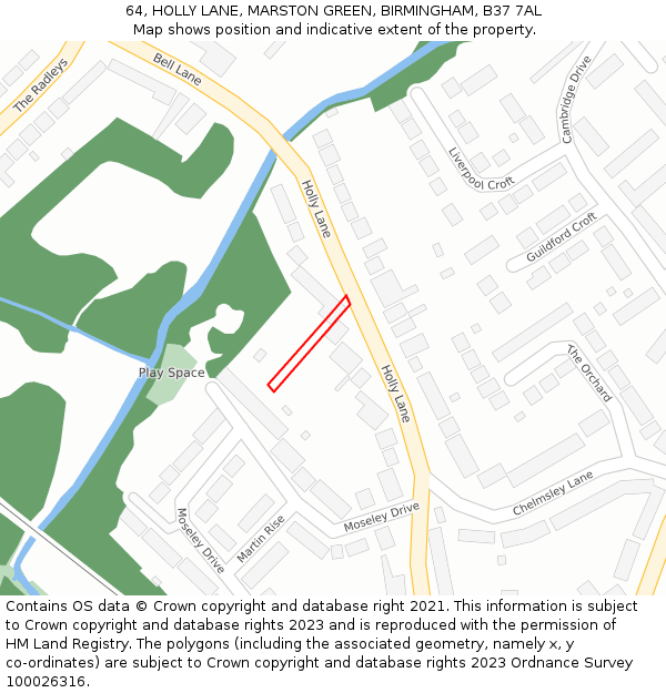 64, HOLLY LANE, MARSTON GREEN, BIRMINGHAM, B37 7AL: Location map and indicative extent of plot