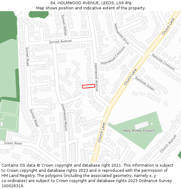 64, HOLMWOOD AVENUE, LEEDS, LS6 4NJ: Location map and indicative extent of plot