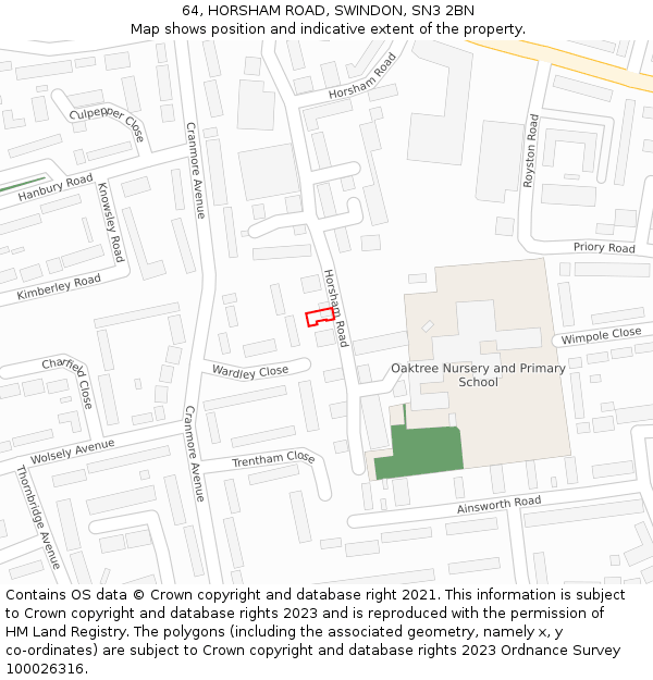 64, HORSHAM ROAD, SWINDON, SN3 2BN: Location map and indicative extent of plot