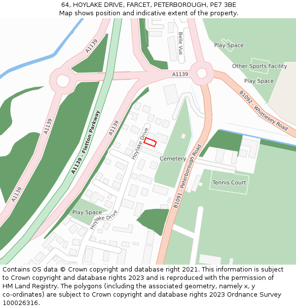 64, HOYLAKE DRIVE, FARCET, PETERBOROUGH, PE7 3BE: Location map and indicative extent of plot