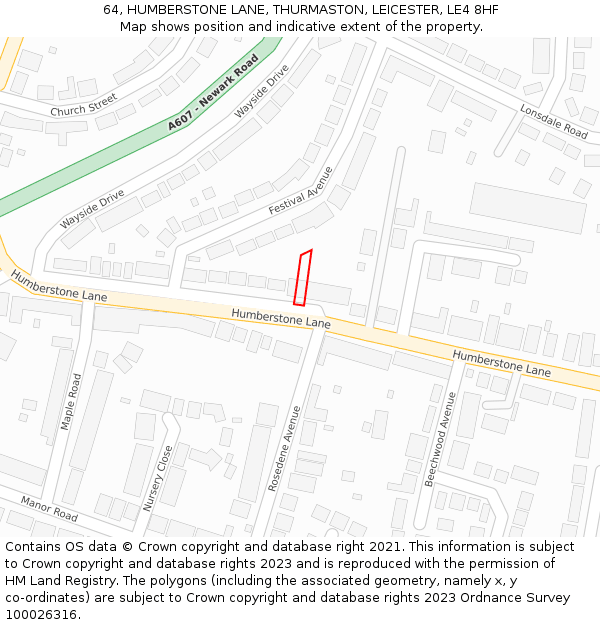 64, HUMBERSTONE LANE, THURMASTON, LEICESTER, LE4 8HF: Location map and indicative extent of plot