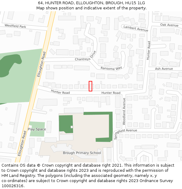 64, HUNTER ROAD, ELLOUGHTON, BROUGH, HU15 1LG: Location map and indicative extent of plot