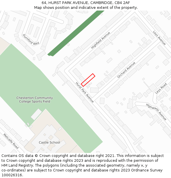 64, HURST PARK AVENUE, CAMBRIDGE, CB4 2AF: Location map and indicative extent of plot