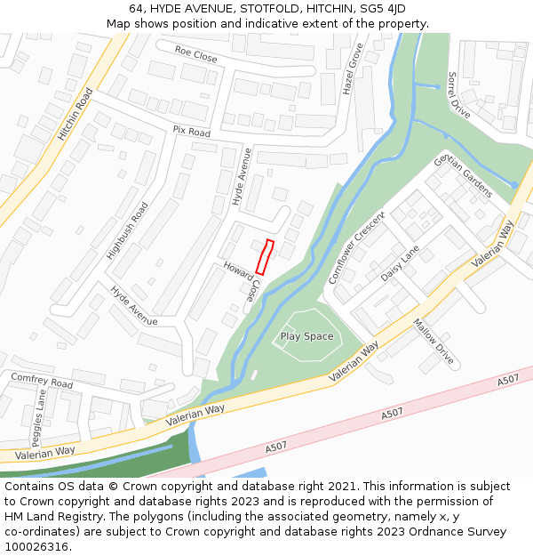 64, HYDE AVENUE, STOTFOLD, HITCHIN, SG5 4JD: Location map and indicative extent of plot