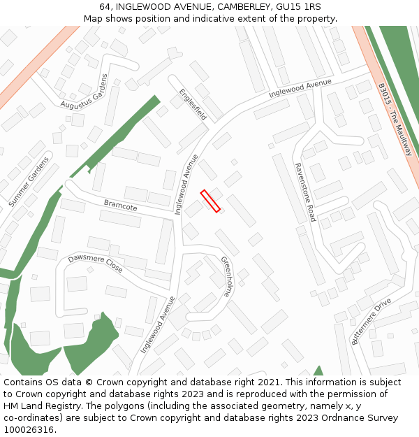 64, INGLEWOOD AVENUE, CAMBERLEY, GU15 1RS: Location map and indicative extent of plot