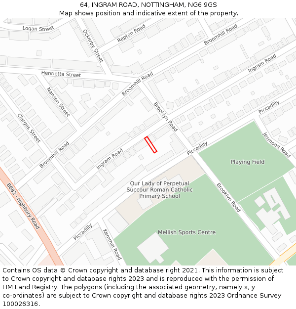 64, INGRAM ROAD, NOTTINGHAM, NG6 9GS: Location map and indicative extent of plot