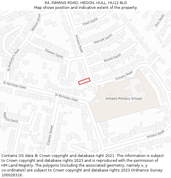 64, INMANS ROAD, HEDON, HULL, HU12 8LG: Location map and indicative extent of plot