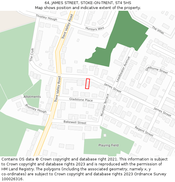 64, JAMES STREET, STOKE-ON-TRENT, ST4 5HS: Location map and indicative extent of plot