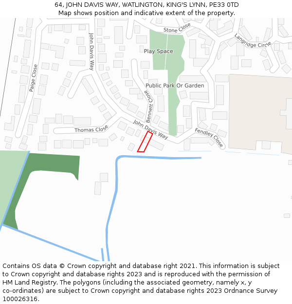 64, JOHN DAVIS WAY, WATLINGTON, KING'S LYNN, PE33 0TD: Location map and indicative extent of plot