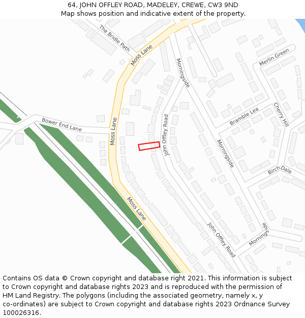 64, JOHN OFFLEY ROAD, MADELEY, CREWE, CW3 9ND: Location map and indicative extent of plot