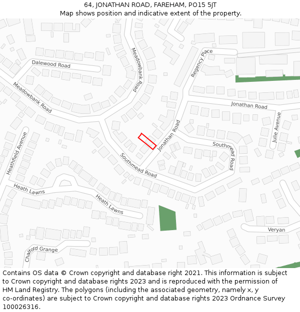 64, JONATHAN ROAD, FAREHAM, PO15 5JT: Location map and indicative extent of plot
