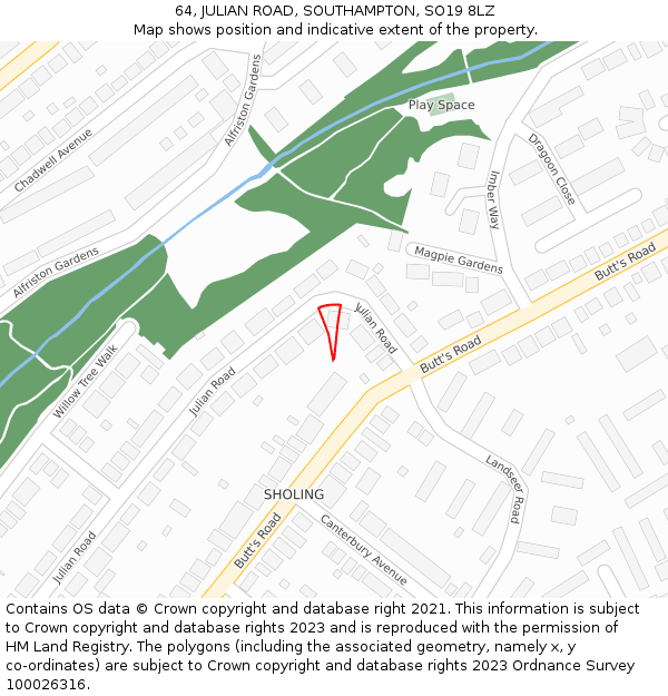 64, JULIAN ROAD, SOUTHAMPTON, SO19 8LZ: Location map and indicative extent of plot