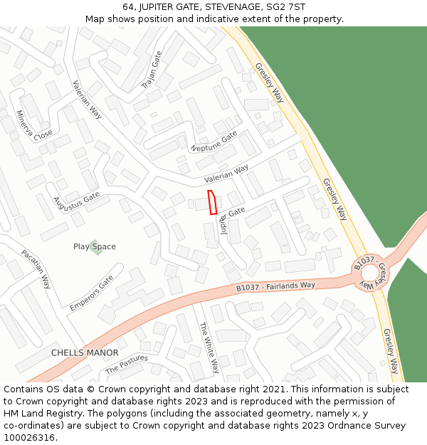 64, JUPITER GATE, STEVENAGE, SG2 7ST: Location map and indicative extent of plot