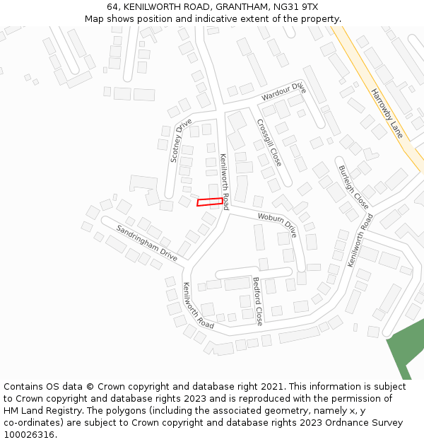 64, KENILWORTH ROAD, GRANTHAM, NG31 9TX: Location map and indicative extent of plot