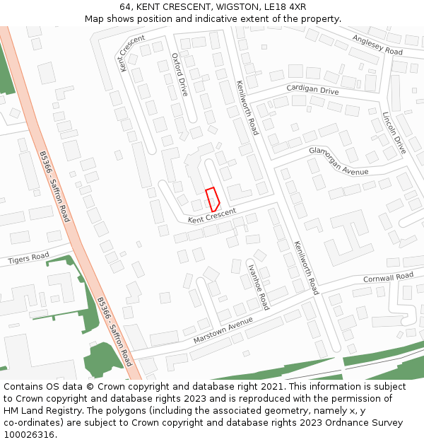 64, KENT CRESCENT, WIGSTON, LE18 4XR: Location map and indicative extent of plot