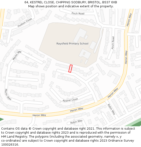 64, KESTREL CLOSE, CHIPPING SODBURY, BRISTOL, BS37 6XB: Location map and indicative extent of plot