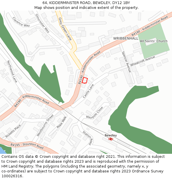 64, KIDDERMINSTER ROAD, BEWDLEY, DY12 1BY: Location map and indicative extent of plot