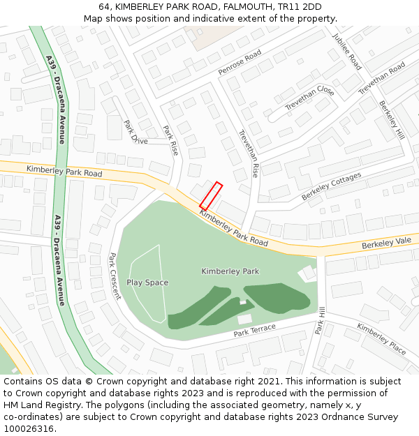 64, KIMBERLEY PARK ROAD, FALMOUTH, TR11 2DD: Location map and indicative extent of plot