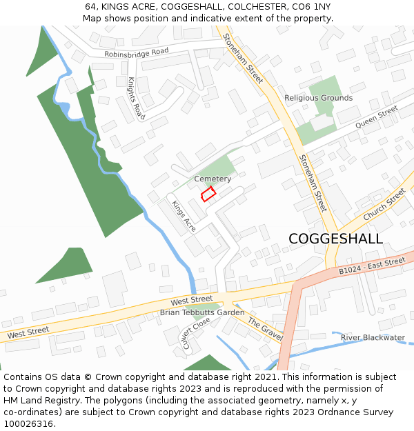 64, KINGS ACRE, COGGESHALL, COLCHESTER, CO6 1NY: Location map and indicative extent of plot