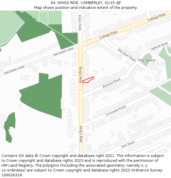 64, KINGS RIDE, CAMBERLEY, GU15 4JF: Location map and indicative extent of plot