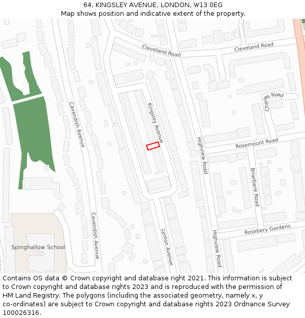 64, KINGSLEY AVENUE, LONDON, W13 0EG: Location map and indicative extent of plot