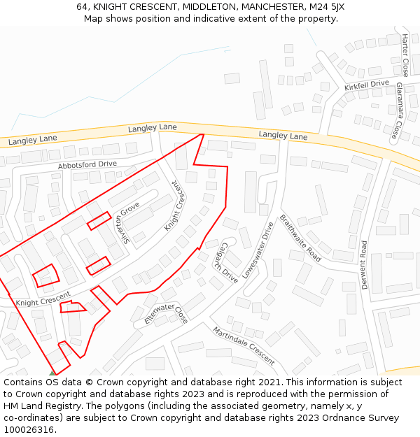 64, KNIGHT CRESCENT, MIDDLETON, MANCHESTER, M24 5JX: Location map and indicative extent of plot