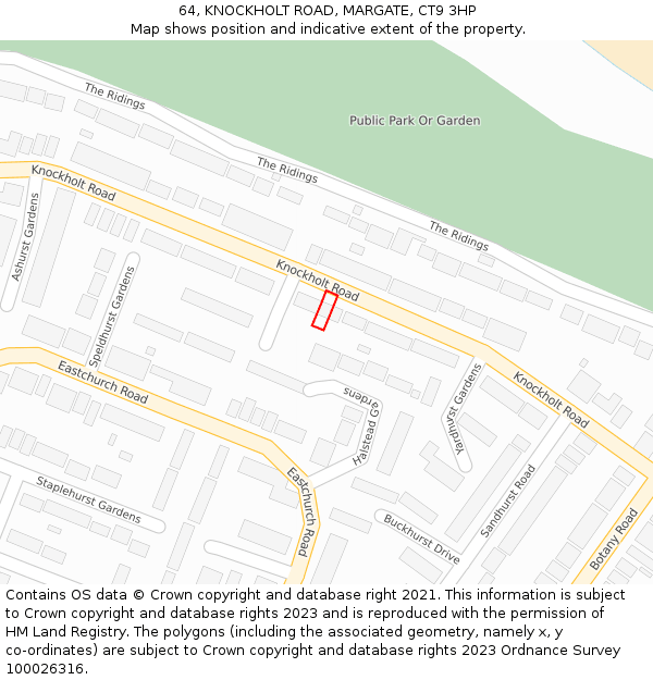 64, KNOCKHOLT ROAD, MARGATE, CT9 3HP: Location map and indicative extent of plot