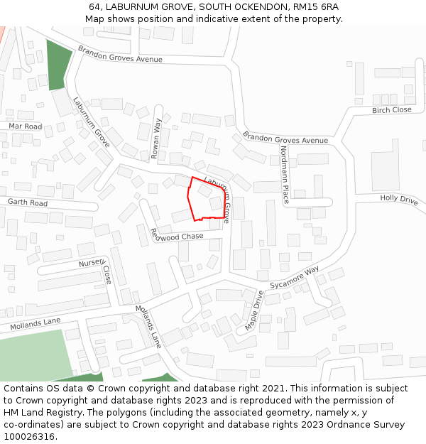 64, LABURNUM GROVE, SOUTH OCKENDON, RM15 6RA: Location map and indicative extent of plot