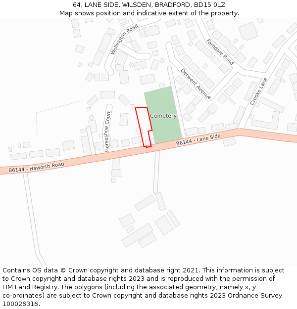 64, LANE SIDE, WILSDEN, BRADFORD, BD15 0LZ: Location map and indicative extent of plot