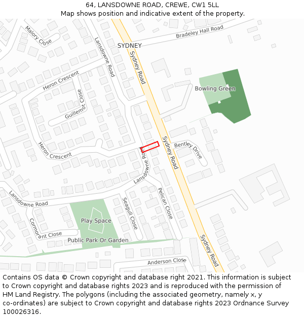 64, LANSDOWNE ROAD, CREWE, CW1 5LL: Location map and indicative extent of plot