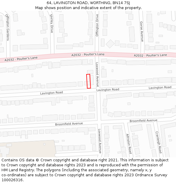 64, LAVINGTON ROAD, WORTHING, BN14 7SJ: Location map and indicative extent of plot