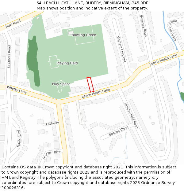 64, LEACH HEATH LANE, RUBERY, BIRMINGHAM, B45 9DF: Location map and indicative extent of plot