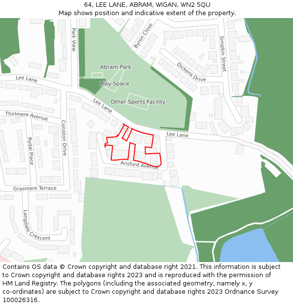 64, LEE LANE, ABRAM, WIGAN, WN2 5QU: Location map and indicative extent of plot