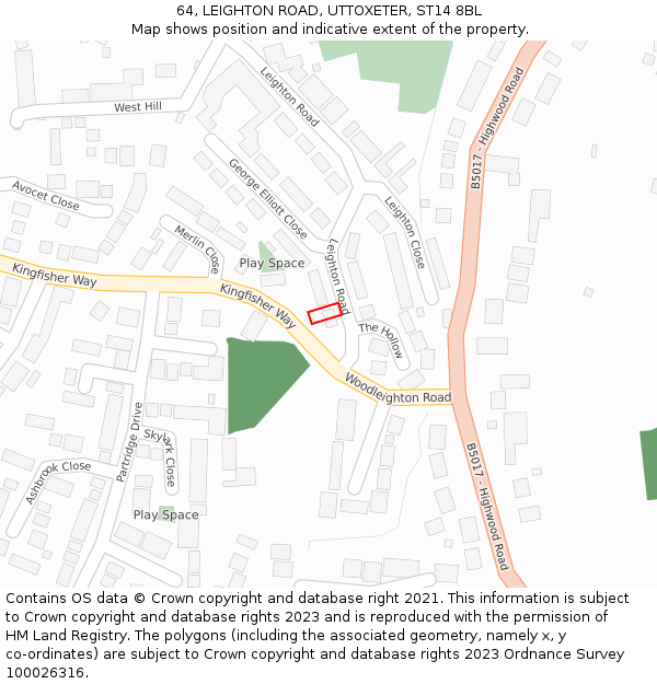 64, LEIGHTON ROAD, UTTOXETER, ST14 8BL: Location map and indicative extent of plot