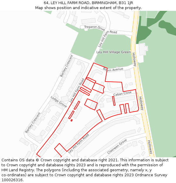 64, LEY HILL FARM ROAD, BIRMINGHAM, B31 1JR: Location map and indicative extent of plot