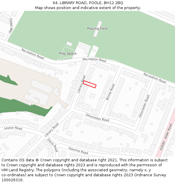 64, LIBRARY ROAD, POOLE, BH12 2BQ: Location map and indicative extent of plot