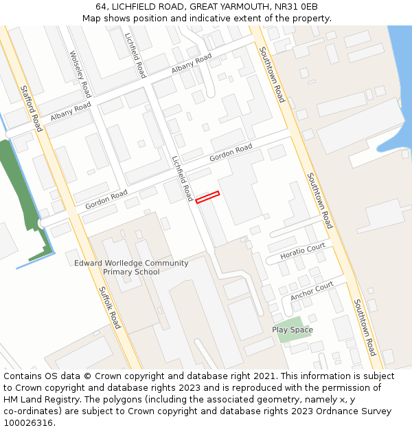 64, LICHFIELD ROAD, GREAT YARMOUTH, NR31 0EB: Location map and indicative extent of plot
