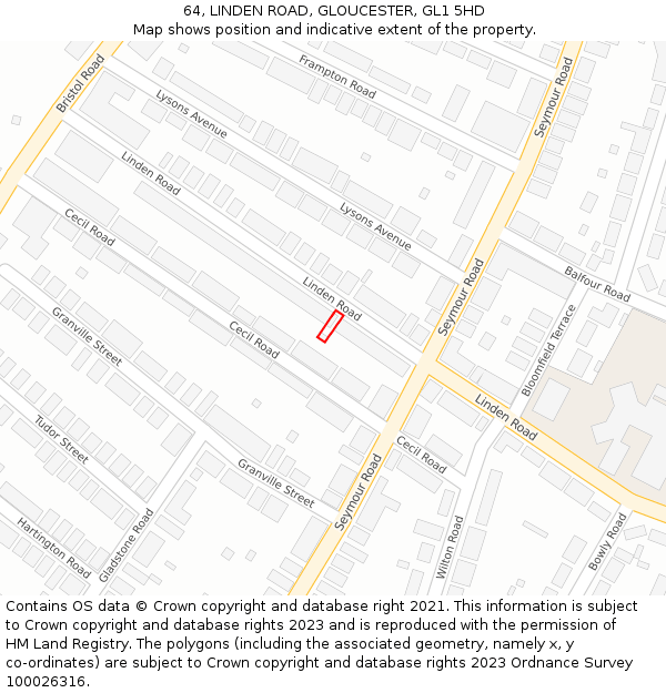 64, LINDEN ROAD, GLOUCESTER, GL1 5HD: Location map and indicative extent of plot