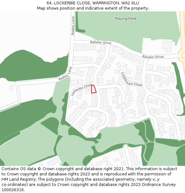 64, LOCKERBIE CLOSE, WARRINGTON, WA2 0LU: Location map and indicative extent of plot