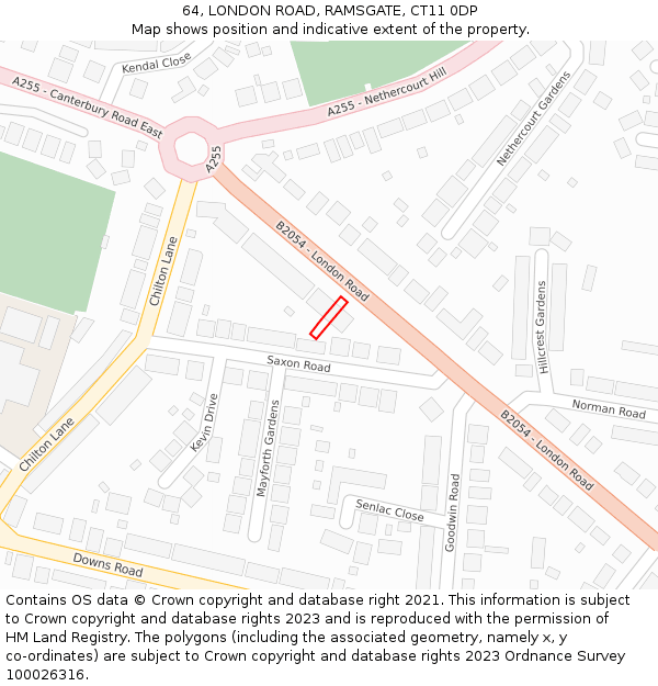 64, LONDON ROAD, RAMSGATE, CT11 0DP: Location map and indicative extent of plot