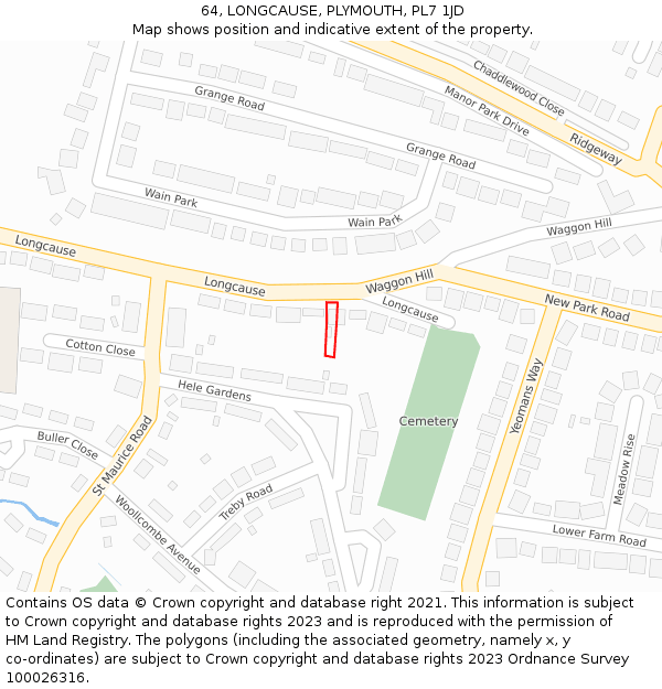 64, LONGCAUSE, PLYMOUTH, PL7 1JD: Location map and indicative extent of plot