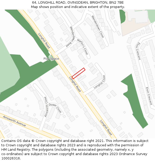 64, LONGHILL ROAD, OVINGDEAN, BRIGHTON, BN2 7BE: Location map and indicative extent of plot