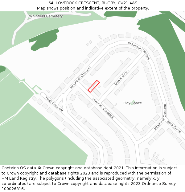 64, LOVEROCK CRESCENT, RUGBY, CV21 4AS: Location map and indicative extent of plot