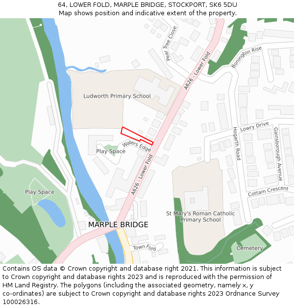 64, LOWER FOLD, MARPLE BRIDGE, STOCKPORT, SK6 5DU: Location map and indicative extent of plot