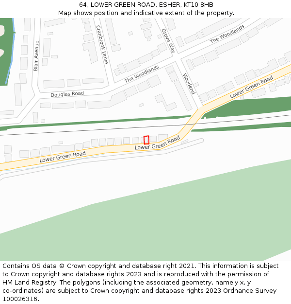 64, LOWER GREEN ROAD, ESHER, KT10 8HB: Location map and indicative extent of plot