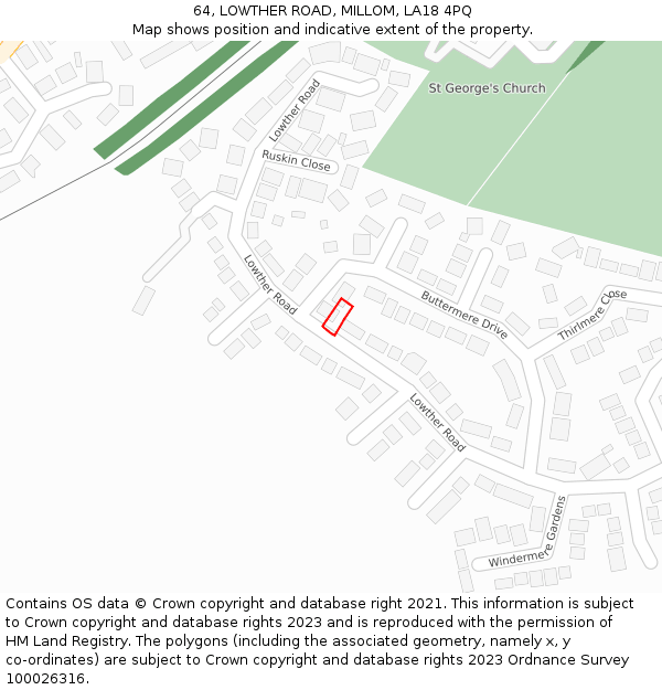 64, LOWTHER ROAD, MILLOM, LA18 4PQ: Location map and indicative extent of plot