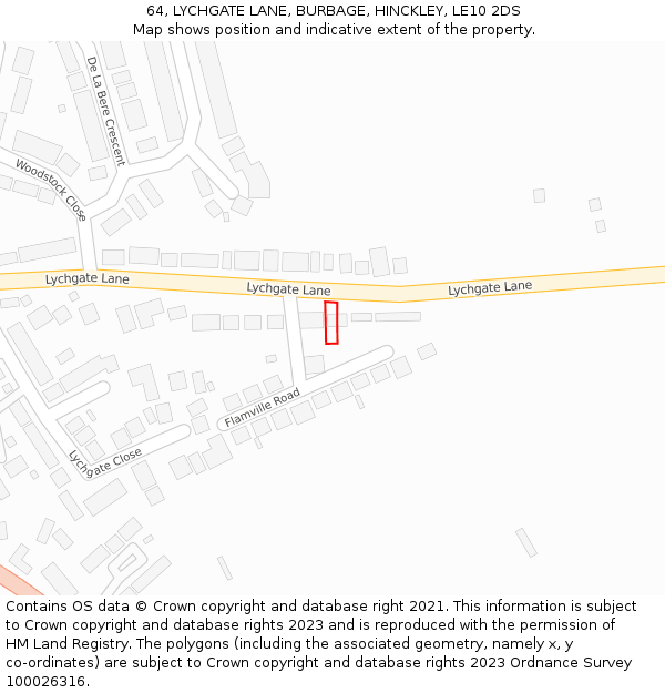 64, LYCHGATE LANE, BURBAGE, HINCKLEY, LE10 2DS: Location map and indicative extent of plot