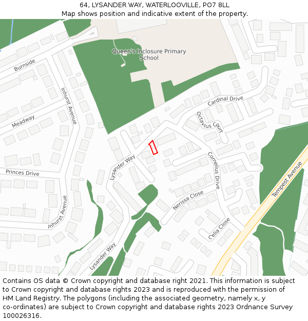 64, LYSANDER WAY, WATERLOOVILLE, PO7 8LL: Location map and indicative extent of plot