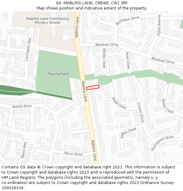 64, MABLINS LANE, CREWE, CW1 3RF: Location map and indicative extent of plot